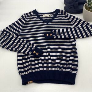 Anthropologie TROVATA Montecito Cashmere Cotton Stripe‎ Sweater Cream/Navy Sz M